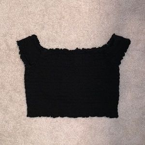 Stretch Black Off Shoulder Crop Top